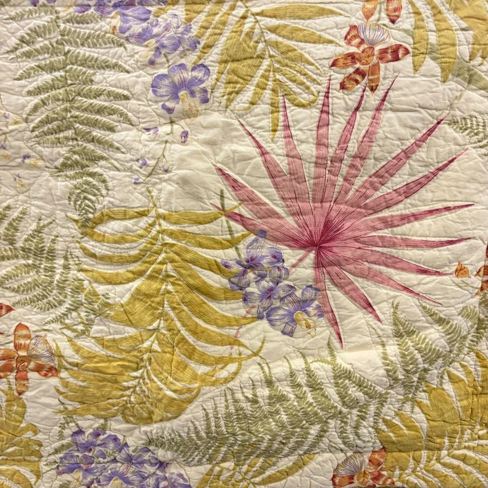 Liz Claiborne Tropical Botanical Quilted Pillow Shams Set of 2 Yellow Standard